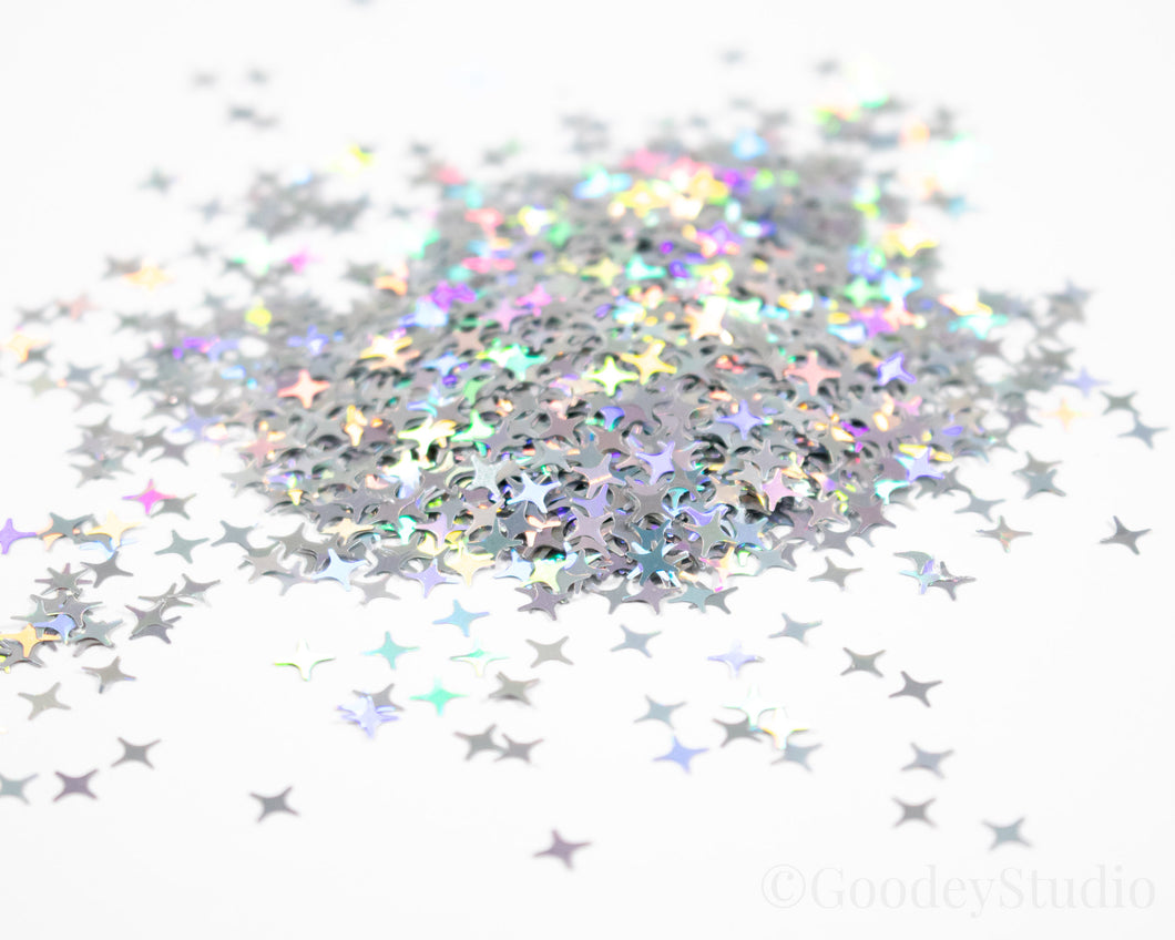 Four Point Star Silver Holographic Glitter