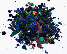 Load image into Gallery viewer, Galaxy Black Chunky Shapes Mix Holographic Glitter
